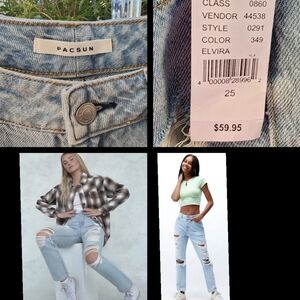 $59 New PACSUN light blue distressed straight blue MOM JEAN 25 ( 24X28 )